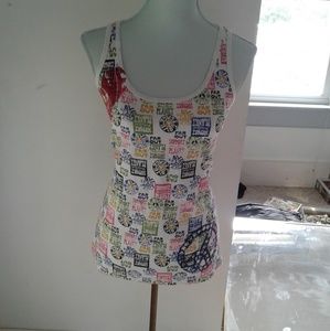 #27 Lucky Multicolor White Tank w Hippy Print